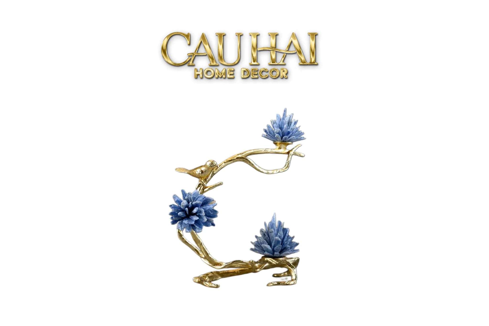 Maison Couture - Tượng Nhánh Cây Cánh Cung Bằng Đồng Đá Thạch Anh Blue Quartz 15x28x36-TƯỢNG TRANG TRÍ-CẬU HAI HOME DECOR
