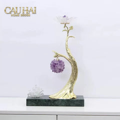 Maison Couture - Tượng Nhánh Cây Đồng & Đá Thạch Anh Tím Amethyst Orb Brasson Hanging Tree 25x39-CẬU HAI HOME DECOR