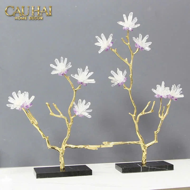 Maison Couture - Tượng Nhánh Cây Đồng Đá Thạch Anh Trắng - Les Fleurs White Quartz 27x50-CẬU HAI HOME DECOR
