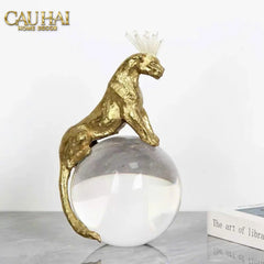 Maison Couture - Tượng Quả Cầu Pha Lê - Báo Đồng Đá Thạch Anh Trắng Regal Quartz Panther Globe 15x30-TƯỢNG TRANG TRÍ-CẬU HAI HOME DECOR