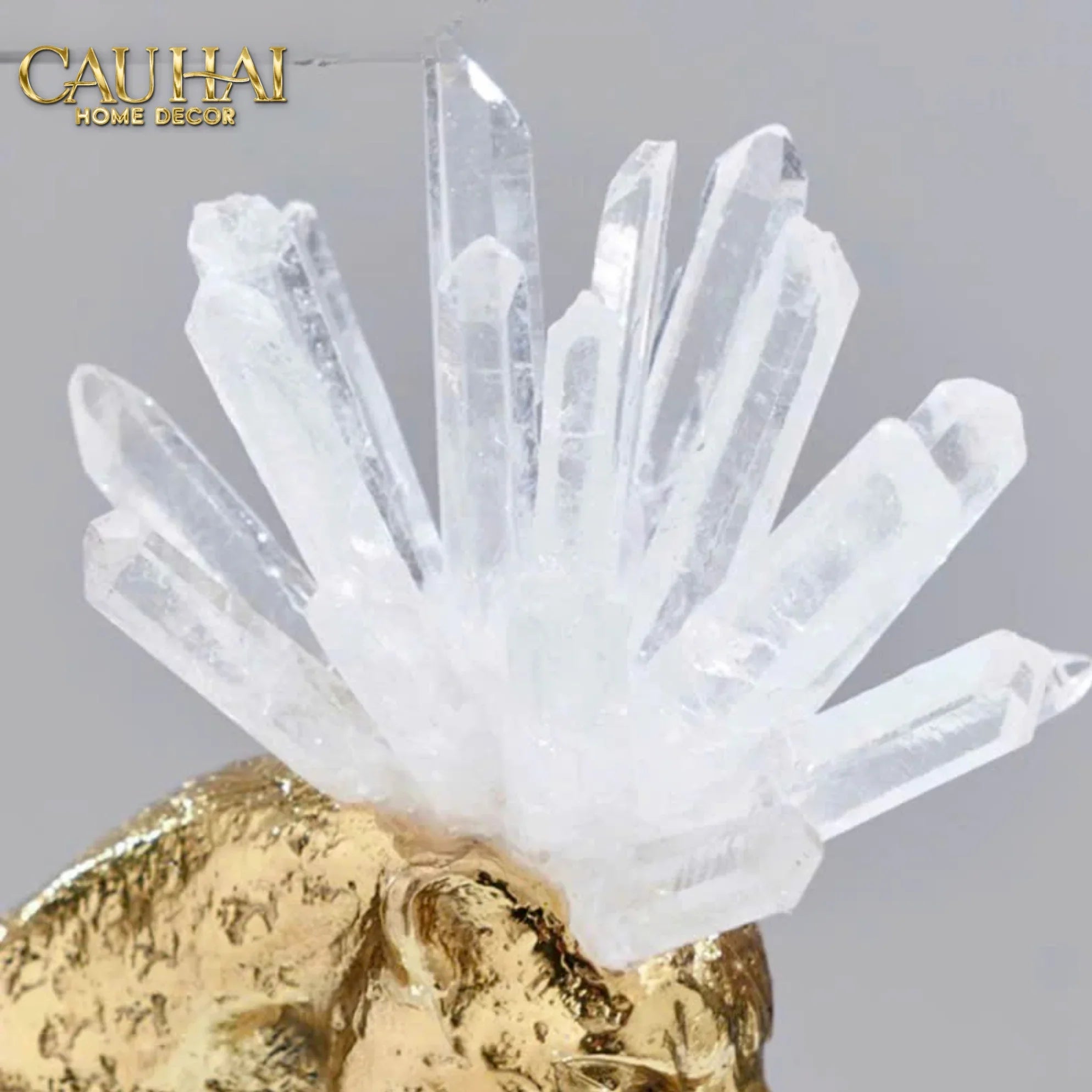 Maison Couture - Tượng Quả Cầu Pha Lê - Báo Đồng Đá Thạch Anh Trắng Regal Quartz Panther Globe 15x30-TƯỢNG TRANG TRÍ-CẬU HAI HOME DECOR