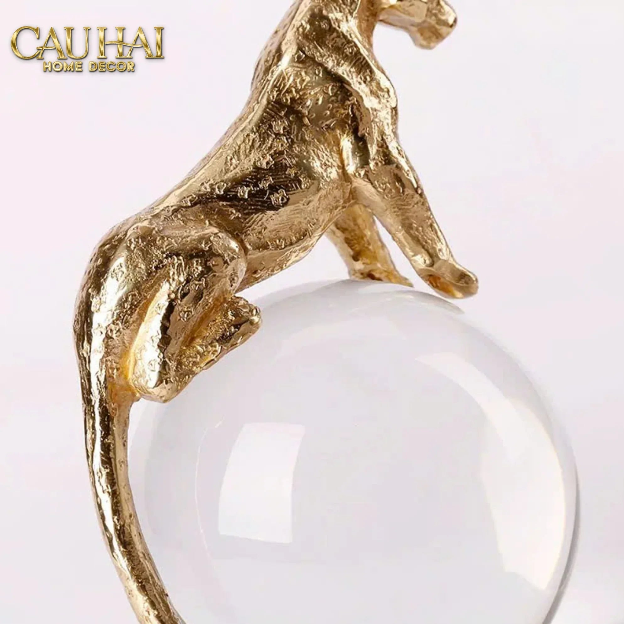Maison Couture - Tượng Quả Cầu Pha Lê - Báo Đồng Đá Thạch Anh Trắng Regal Quartz Panther Globe 15x30-TƯỢNG TRANG TRÍ-CẬU HAI HOME DECOR