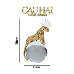 Maison Couture - Tượng Quả Cầu Pha Lê - Báo Đồng Đá Thạch Anh Trắng Regal Quartz Panther Globe 15x30-TƯỢNG TRANG TRÍ-CẬU HAI HOME DECOR