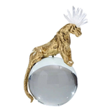Maison Couture - Tượng Quả Cầu Pha Lê - Báo Đồng Đá Thạch Anh Trắng Regal Quartz Panther Globe 15x30-TƯỢNG TRANG TRÍ-Đối tác tại Trung Quốc theo từng đơn đặt hàng-CẬU HAI HOME DECOR