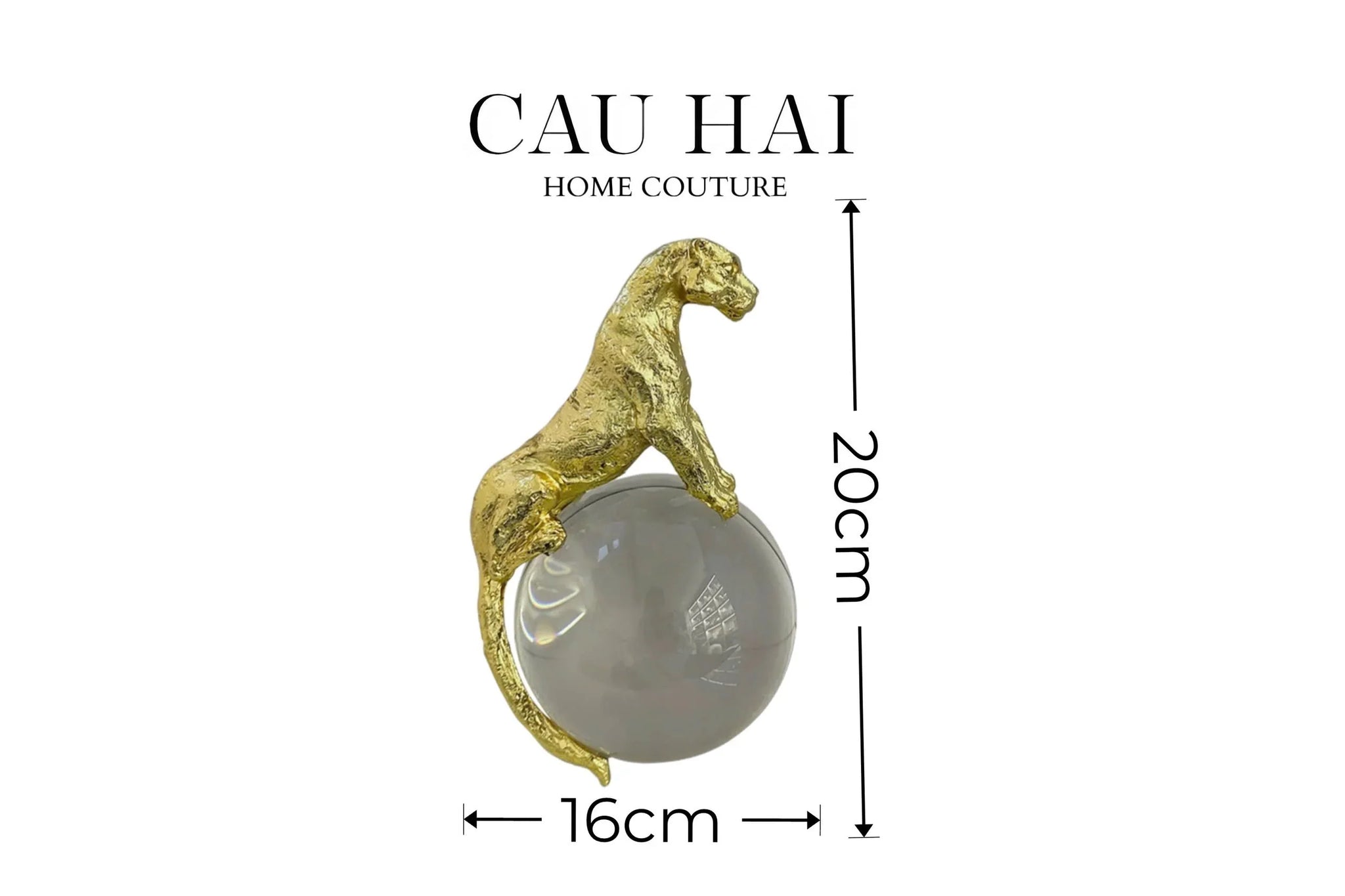 Maison Couture - Tượng Quả Cầu Pha Lê - Tượng Báo Bằng Đồng - Regal Brasson Panther Globe 15x30-TƯỢNG TRANG TRÍ-CẬU HAI HOME DECOR