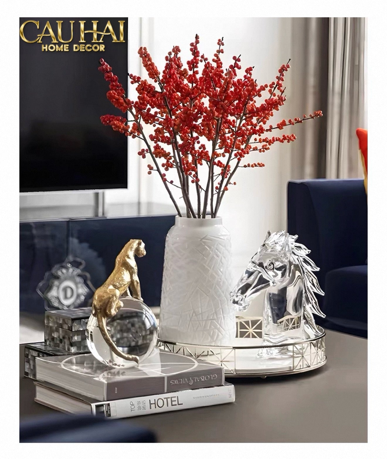 Maison Couture - Tượng Quả Cầu Pha Lê - Tượng Báo Bằng Đồng - Regal Brasson Panther Globe 15x30-TƯỢNG TRANG TRÍ-CẬU HAI HOME DECOR