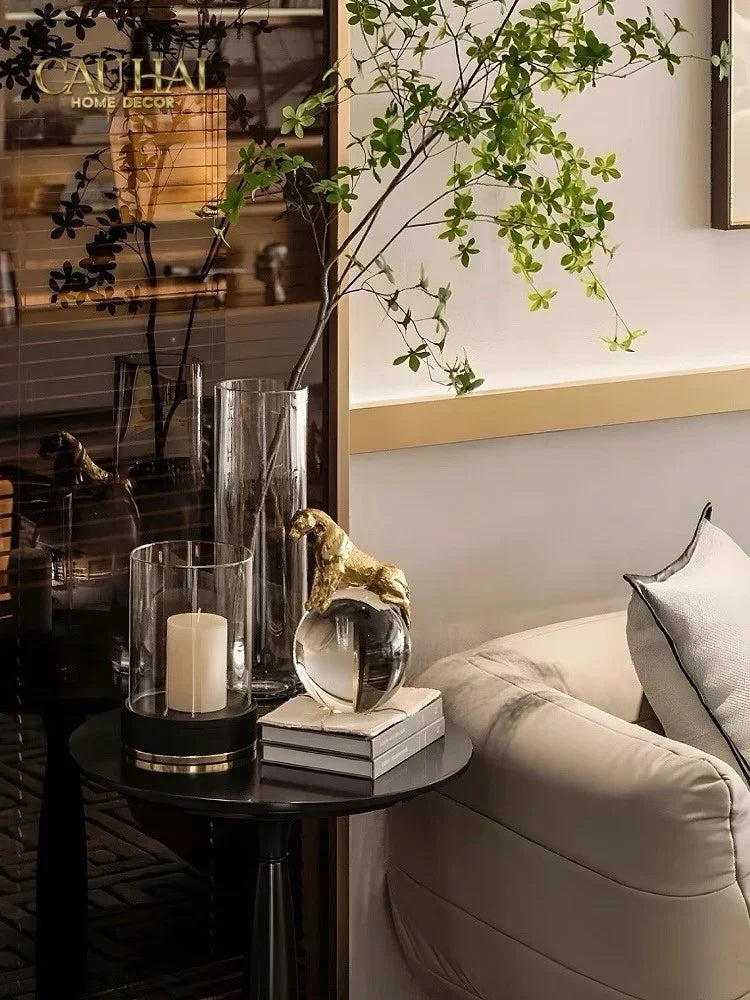 Maison Couture - Tượng Quả Cầu Pha Lê - Tượng Báo Bằng Đồng - Regal Brasson Panther Globe 15x30-TƯỢNG TRANG TRÍ-CẬU HAI HOME DECOR