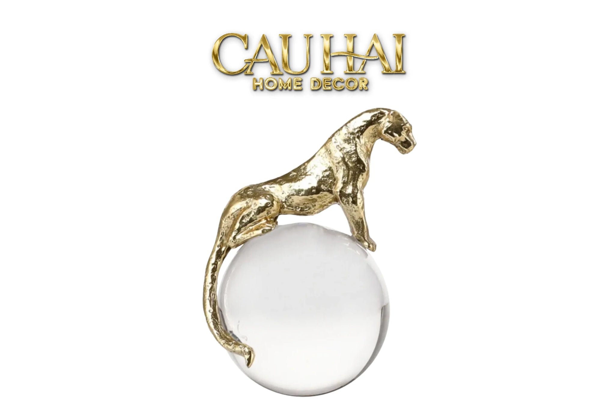 Maison Couture - Tượng Quả Cầu Pha Lê - Tượng Báo Bằng Đồng - Regal Brasson Panther Globe 15x30-TƯỢNG TRANG TRÍ-CẬU HAI HOME DECOR