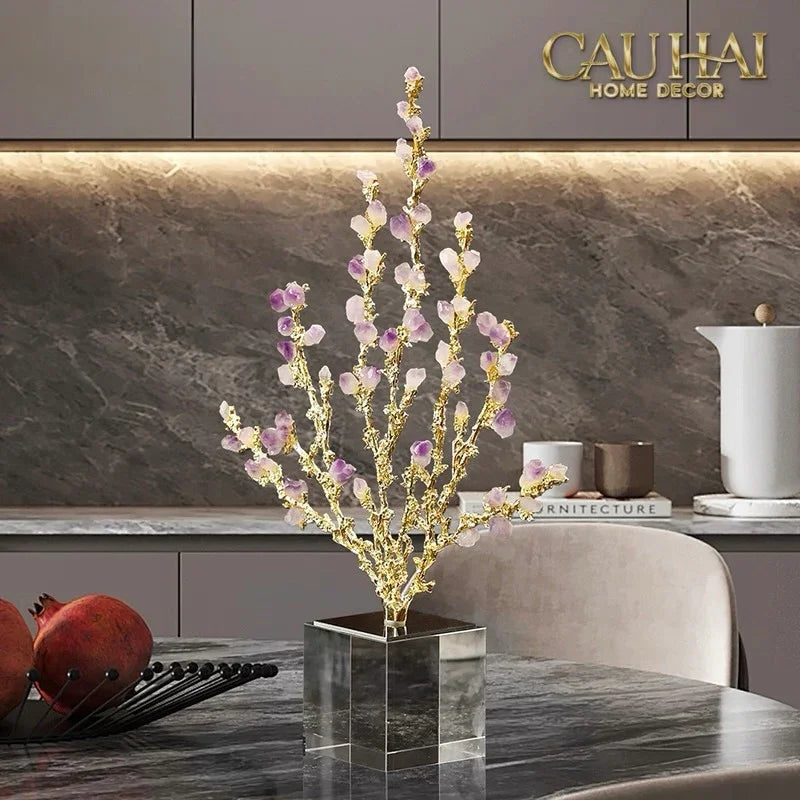 Maison Couture - Tượng San Hô Bằng Đồng Đá Thạch Anh Tím Amethyst Brasson Coral 32x42-TƯỢNG TRANG TRÍ-CẬU HAI HOME DECOR