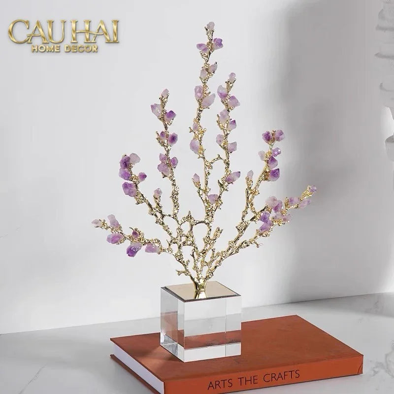 Maison Couture - Tượng San Hô Bằng Đồng Đá Thạch Anh Tím Amethyst Brasson Coral 32x42-TƯỢNG TRANG TRÍ-CẬU HAI HOME DECOR