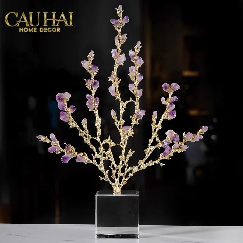 Maison Couture - Tượng San Hô Bằng Đồng Đá Thạch Anh Tím Amethyst Brasson Coral 32x42-TƯỢNG TRANG TRÍ-CẬU HAI HOME DECOR