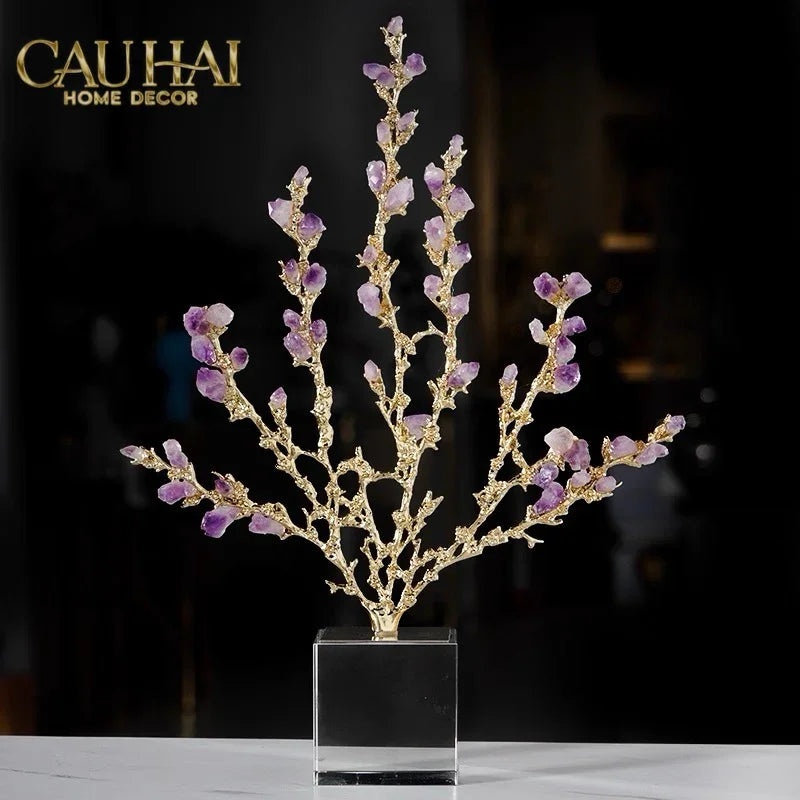 Maison Couture - Tượng San Hô Bằng Đồng Đá Thạch Anh Tím Amethyst Brasson Coral 32x42-TƯỢNG TRANG TRÍ-CẬU HAI HOME DECOR