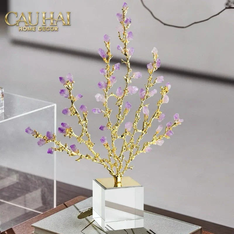 Maison Couture - Tượng San Hô Bằng Đồng Đá Thạch Anh Tím Amethyst Brasson Coral 32x42-TƯỢNG TRANG TRÍ-CẬU HAI HOME DECOR