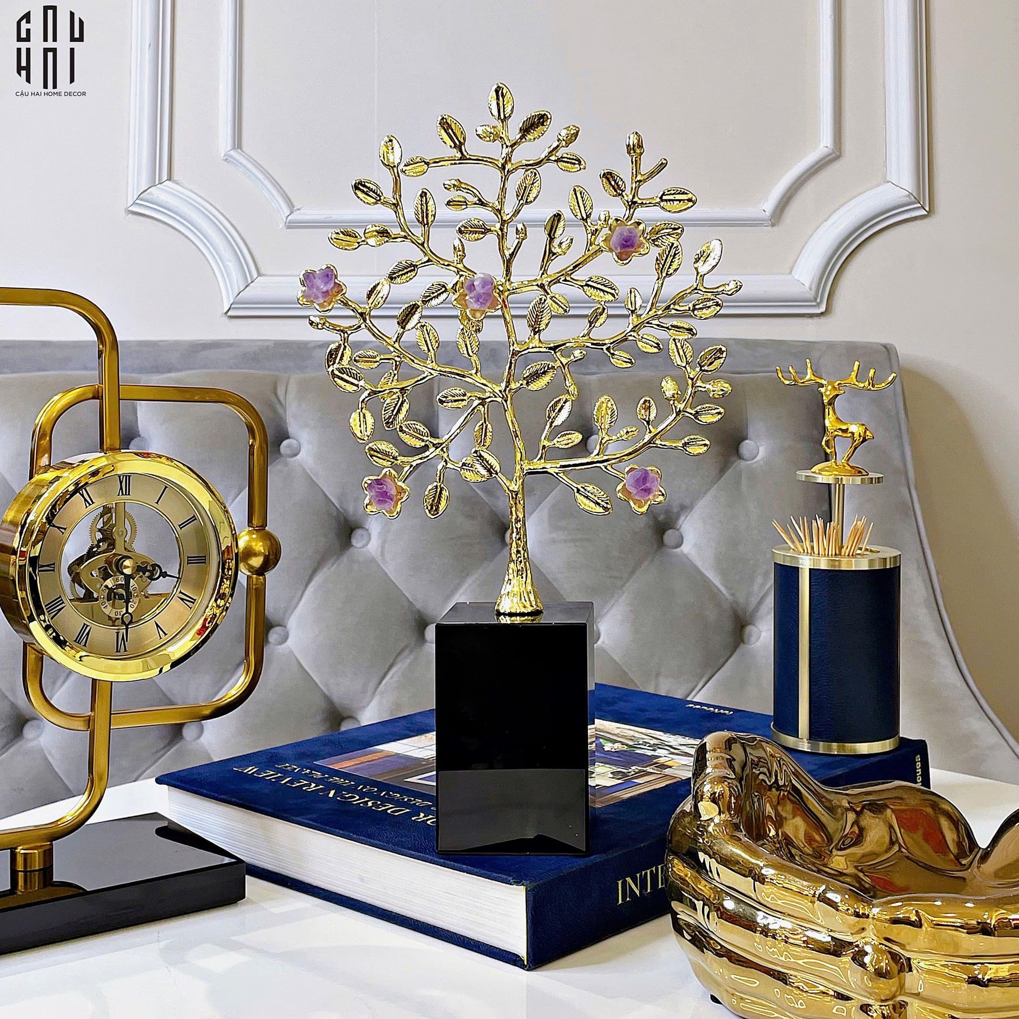 Maison Couture - Tượng Thân Cây Bằng Đồng Đá Thạch Anh Tím Brasson Amethyst Jardin De Vie 20x34-TƯỢNG TRANG TRÍ-CẬU HAI HOME DECOR