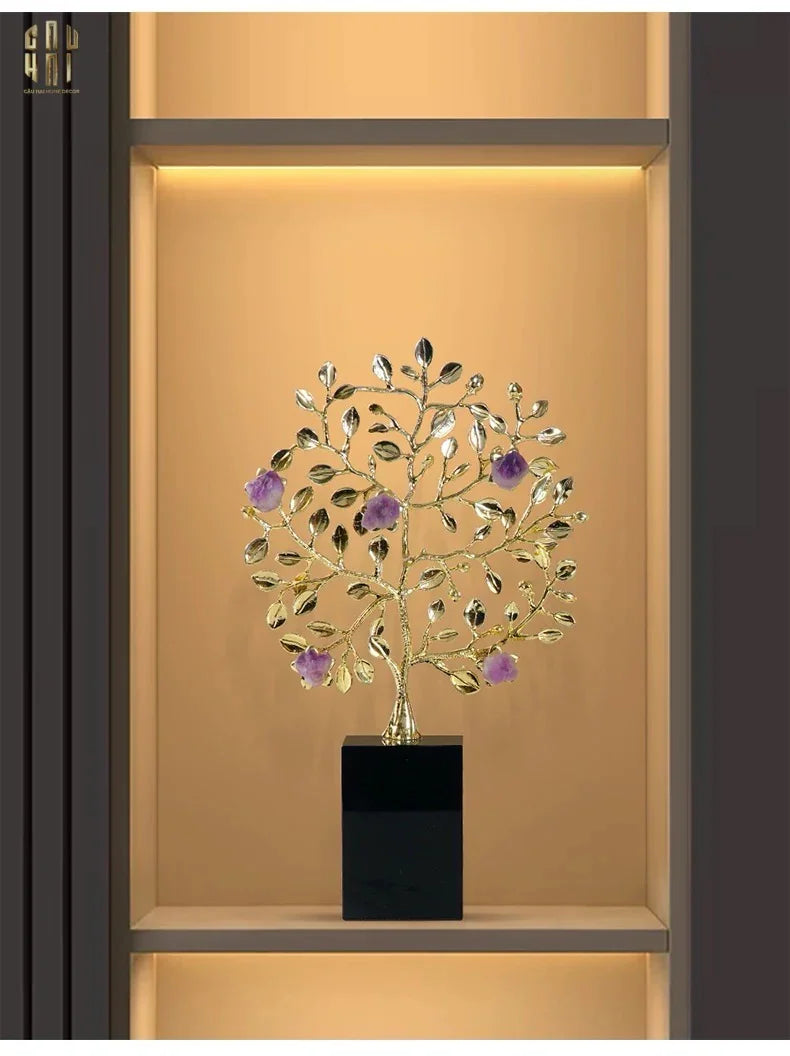 Maison Couture - Tượng Thân Cây Bằng Đồng Đá Thạch Anh Tím Brasson Amethyst Jardin De Vie 20x34-TƯỢNG TRANG TRÍ-CẬU HAI HOME DECOR