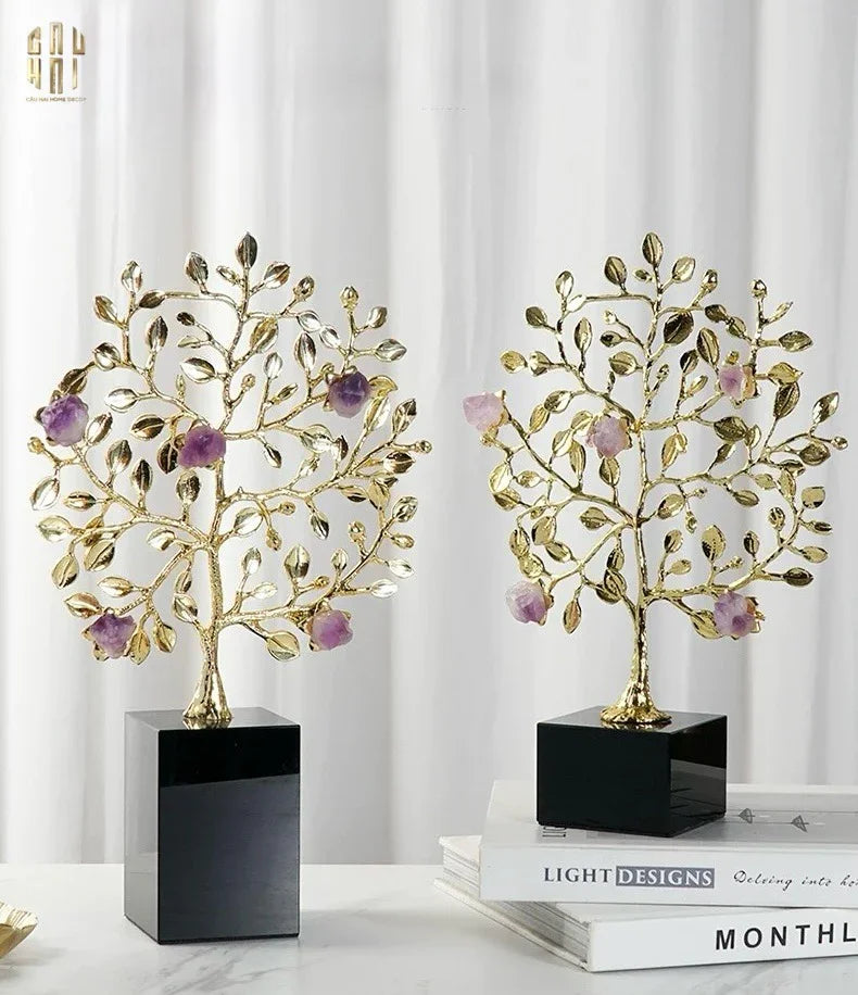 Maison Couture - Tượng Thân Cây Bằng Đồng Đá Thạch Anh Tím Brasson Amethyst Jardin De Vie 20x34-TƯỢNG TRANG TRÍ-CẬU HAI HOME DECOR
