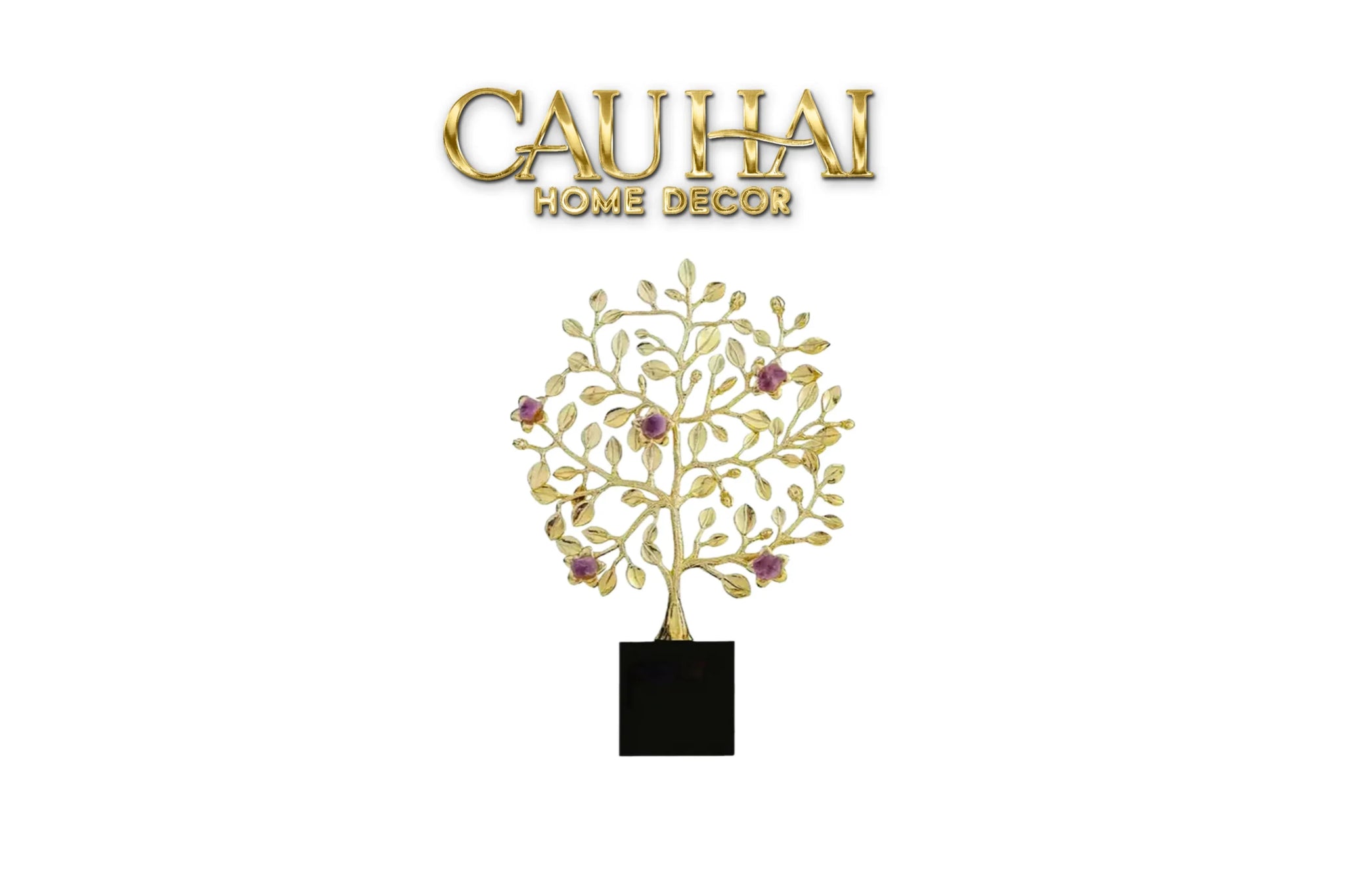 Maison Couture - Tượng Thân Cây Bằng Đồng Đá Thạch Anh Tím Brasson Amethyst Jardin De Vie 20x34-TƯỢNG TRANG TRÍ-CẬU HAI HOME DECOR