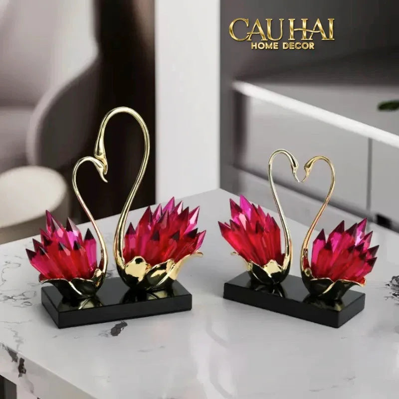 Maison Couture - Tượng Thiên Nga Vĩnh Cửu - Les Cygnes d’Amour Ruby Swan Cristalleries-TƯỢNG TRANG TRÍ-CẬU HAI HOME DECOR