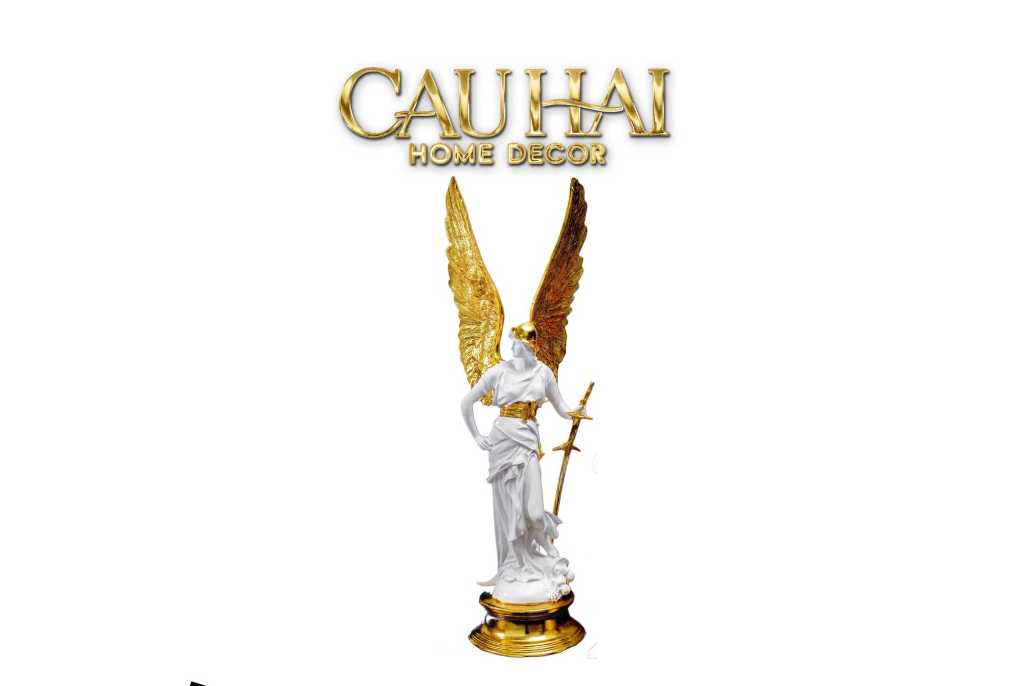Maison Couture - Tượng Thiên Thần Dát Vàng Gilded Drapery Archangel Sculptures 31x23x86cm-CẬU HAI HOME DECOR