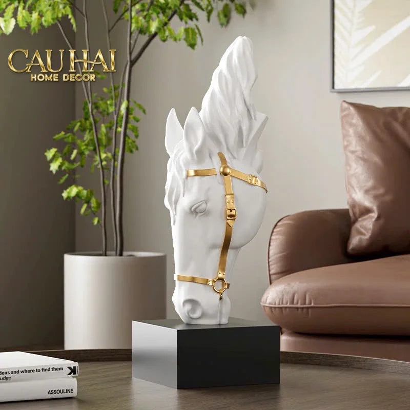 Maison Couture – Tượng Trang Trí Đầu Ngựa Tête de Cheval Atelier Harness Équestre Blanc H28-TƯỢNG TRANG TRÍ-CẬU HAI HOME DECOR