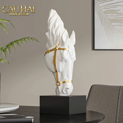 Maison Couture – Tượng Trang Trí Đầu Ngựa Tête de Cheval Atelier Harness Équestre Blanc H28-TƯỢNG TRANG TRÍ-CẬU HAI HOME DECOR
