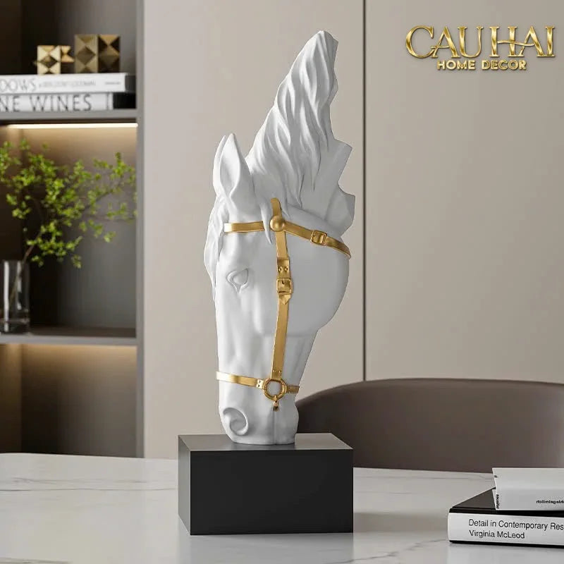 Maison Couture – Tượng Trang Trí Đầu Ngựa Tête de Cheval Atelier Harness Équestre Blanc H28-TƯỢNG TRANG TRÍ-CẬU HAI HOME DECOR