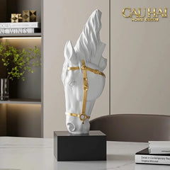 Maison Couture – Tượng Trang Trí Đầu Ngựa Tête de Cheval Atelier Harness Équestre Blanc H28-TƯỢNG TRANG TRÍ-CẬU HAI HOME DECOR