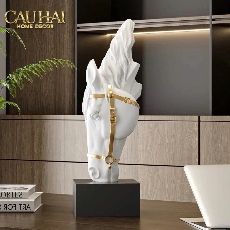 Maison Couture – Tượng Trang Trí Đầu Ngựa Tête de Cheval Atelier Harness Équestre Blanc H28-TƯỢNG TRANG TRÍ-CẬU HAI HOME DECOR