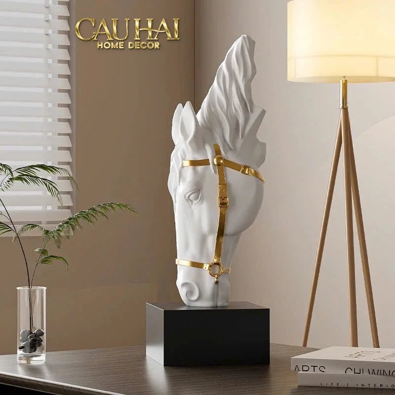 Maison Couture – Tượng Trang Trí Đầu Ngựa Tête de Cheval Atelier Harness Équestre Blanc H28-TƯỢNG TRANG TRÍ-CẬU HAI HOME DECOR