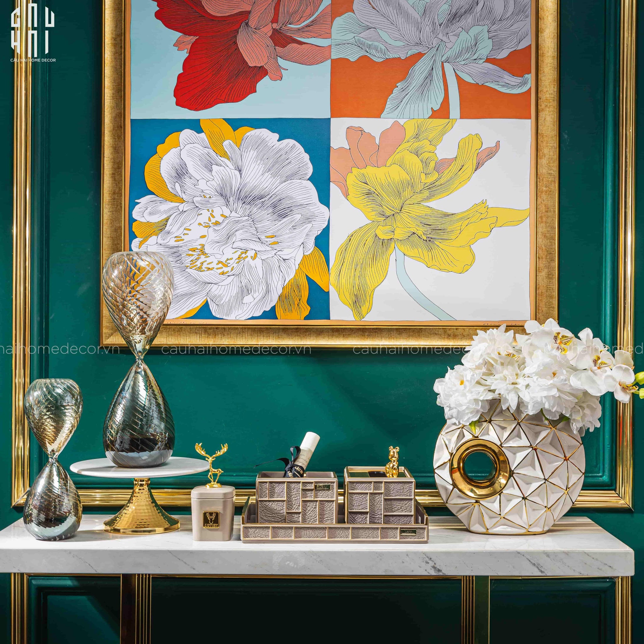 Maison Couture - Tượng Trang Trí Đồng Hồ Cát Thuỷ Tinh Ngũ Sắc Crystal Grande Curves HourGlass 14x44-CẬU HAI HOME DECOR