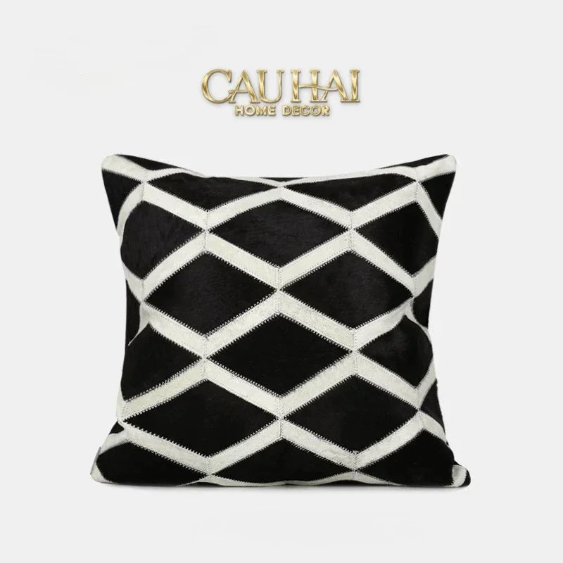 Maison Couture - Vỏ Gối Da Lignes De Losanges En Cuir Noir 50-VỎ GỐI-CẬU HAI HOME DECOR