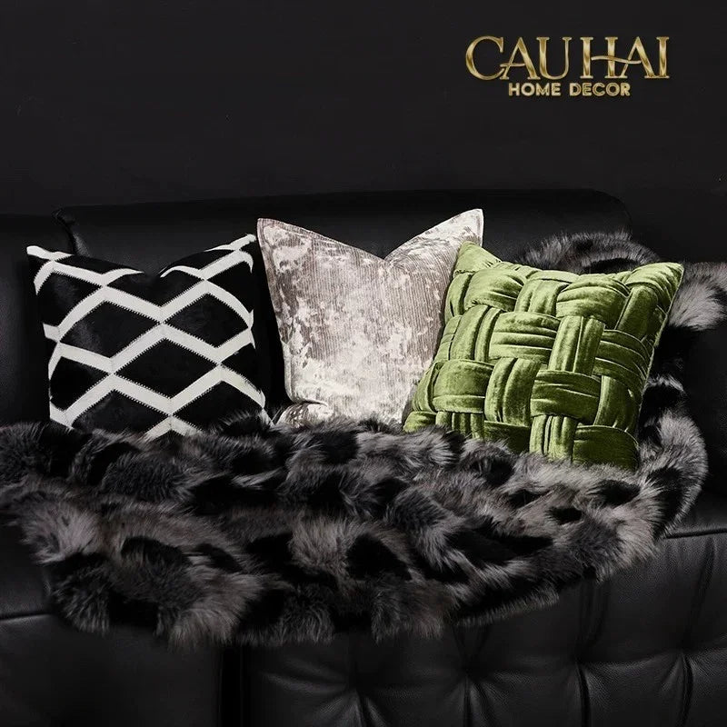 Maison Couture - Vỏ Gối Da Lignes De Losanges En Cuir Noir 50-VỎ GỐI-CẬU HAI HOME DECOR