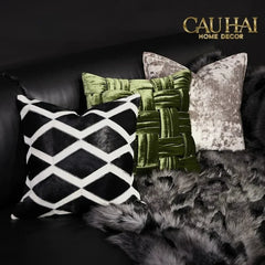 Maison Couture - Vỏ Gối Da Lignes De Losanges En Cuir Noir 50-VỎ GỐI-CẬU HAI HOME DECOR