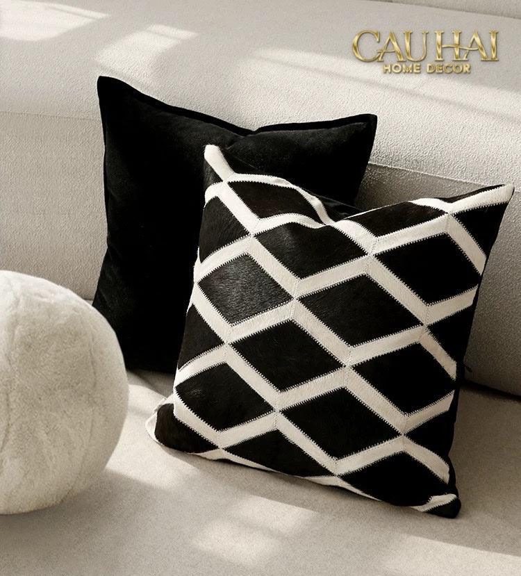 Maison Couture - Vỏ Gối Da Lignes De Losanges En Cuir Noir 50-VỎ GỐI-CẬU HAI HOME DECOR