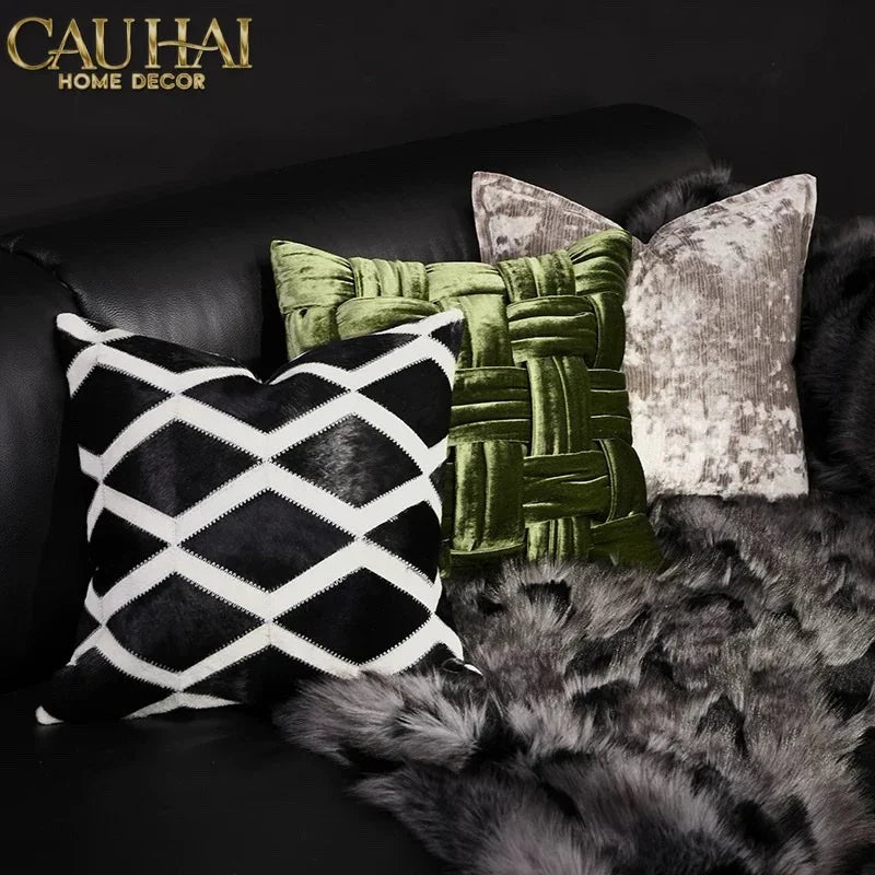 Maison Couture - Vỏ Gối Da Lignes De Losanges En Cuir Noir 50-VỎ GỐI-CẬU HAI HOME DECOR