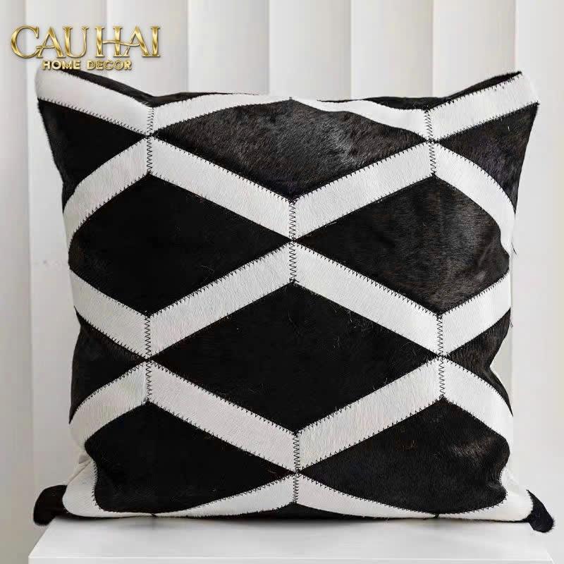 Maison Couture - Vỏ Gối Da Lignes De Losanges En Cuir Noir 50-VỎ GỐI-CẬU HAI HOME DECOR