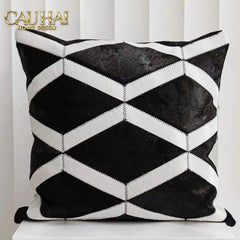 Maison Couture - Vỏ Gối Da Lignes De Losanges En Cuir Noir 50-VỎ GỐI-CẬU HAI HOME DECOR