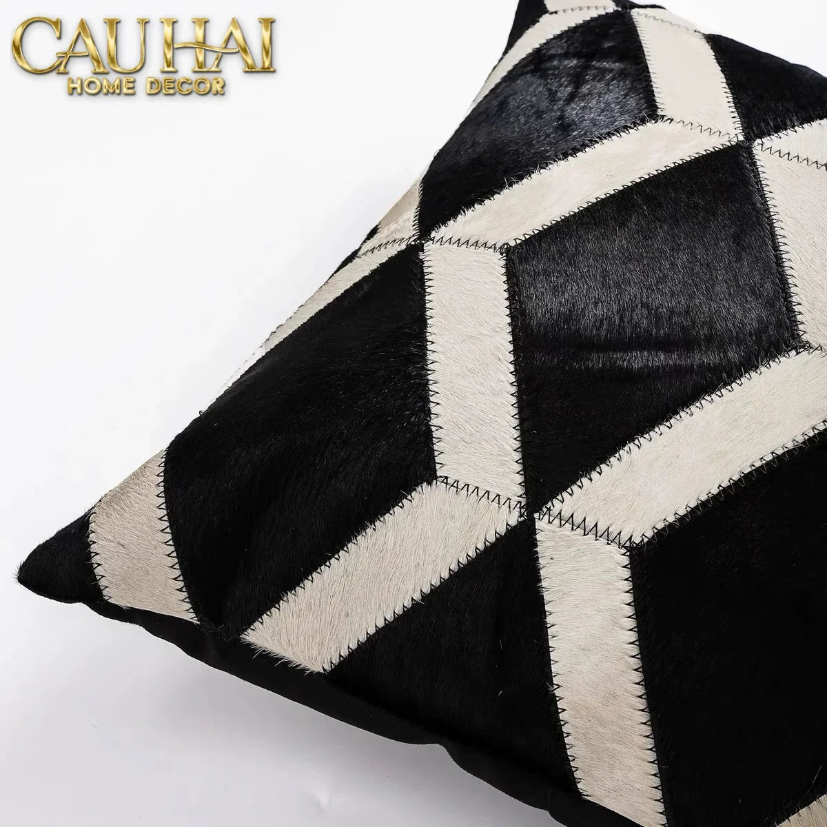 Maison Couture - Vỏ Gối Da Lignes De Losanges En Cuir Noir 50-VỎ GỐI-CẬU HAI HOME DECOR
