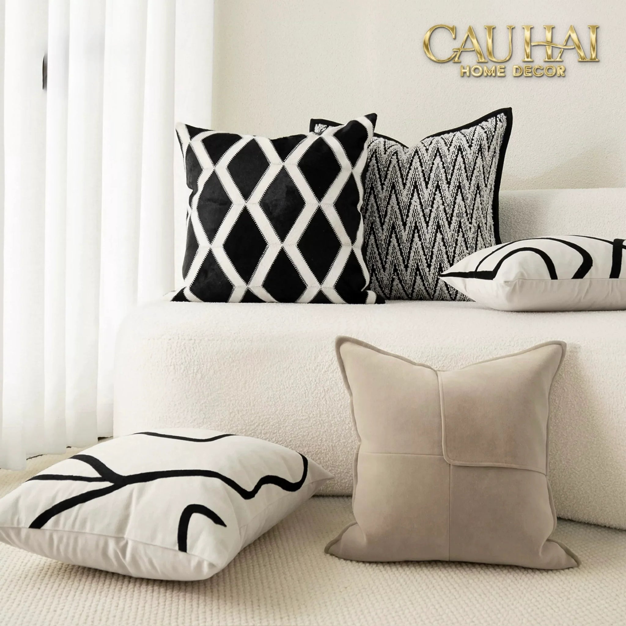 Maison Couture - Vỏ Gối Da Lignes De Losanges En Cuir Noir 50-VỎ GỐI-CẬU HAI HOME DECOR