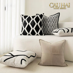 Maison Couture - Vỏ Gối Da Lignes De Losanges En Cuir Noir 50-VỎ GỐI-CẬU HAI HOME DECOR