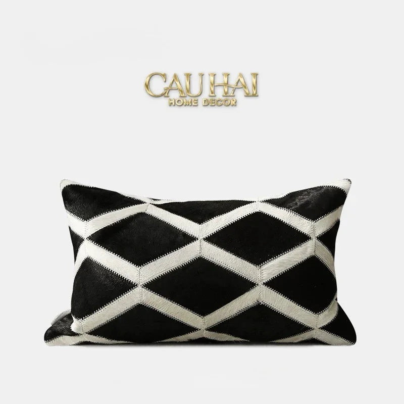 Maison Couture - Vỏ Gối Da Lignes De Losanges En Cuir Noir 50-VỎ GỐI-CẬU HAI HOME DECOR