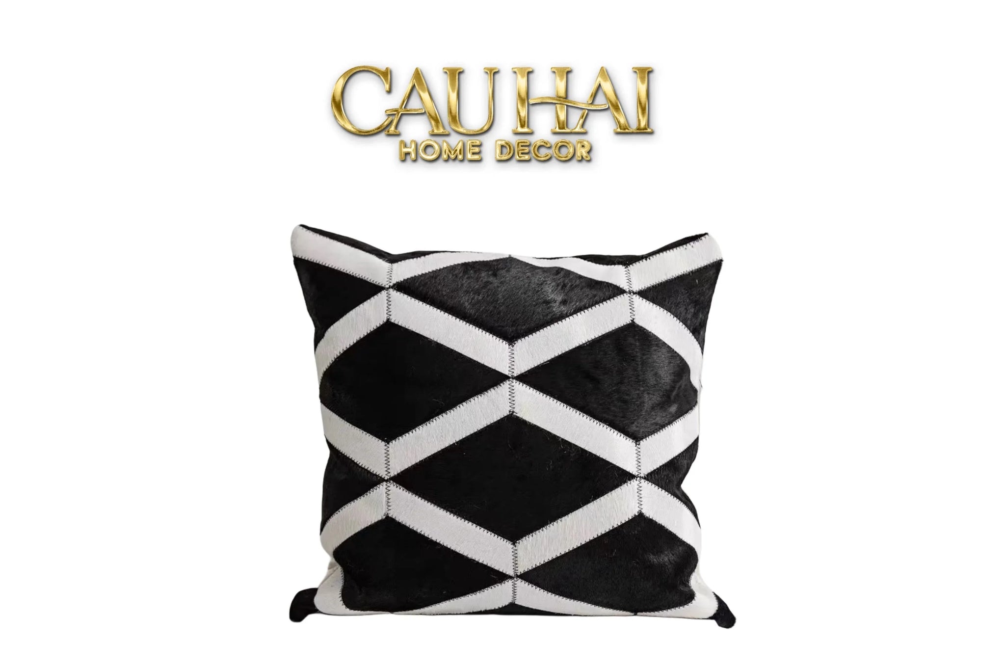 Maison Couture - Vỏ Gối Da Lignes De Losanges En Cuir Noir 50-VỎ GỐI-CẬU HAI HOME DECOR
