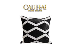Maison Couture - Vỏ Gối Da Lignes De Losanges En Cuir Noir 50-VỎ GỐI-CẬU HAI HOME DECOR