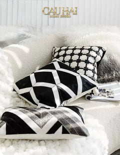 Maison Couture - Vỏ Gối Da Lux Leather Crossline Monochrome 45-VỎ GỐI-CẬU HAI HOME DECOR