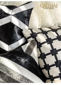 Maison Couture - Vỏ Gối Da Lux Leather Crossline Monochrome 45-VỎ GỐI-CẬU HAI HOME DECOR