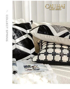 Maison Couture - Vỏ Gối Da Lux Leather Crossline Monochrome 45-VỎ GỐI-CẬU HAI HOME DECOR