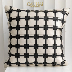 Maison Couture - Vỏ Gối Da Lux Leather Crossline Monochrome 45-VỎ GỐI-CẬU HAI HOME DECOR