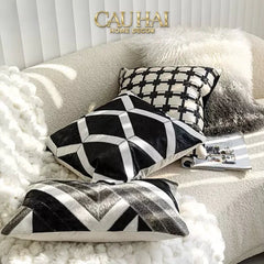 Maison Couture - Vỏ Gối Da Lux Leather Crossline Monochrome 45-VỎ GỐI-CẬU HAI HOME DECOR