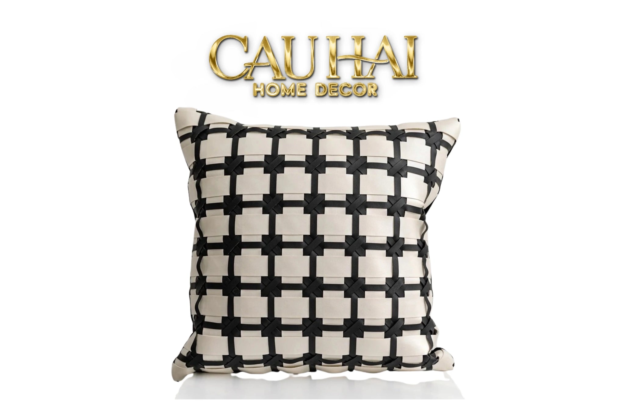 Maison Couture - Vỏ Gối Da Lux Leather Crossline Monochrome 45-VỎ GỐI-CẬU HAI HOME DECOR