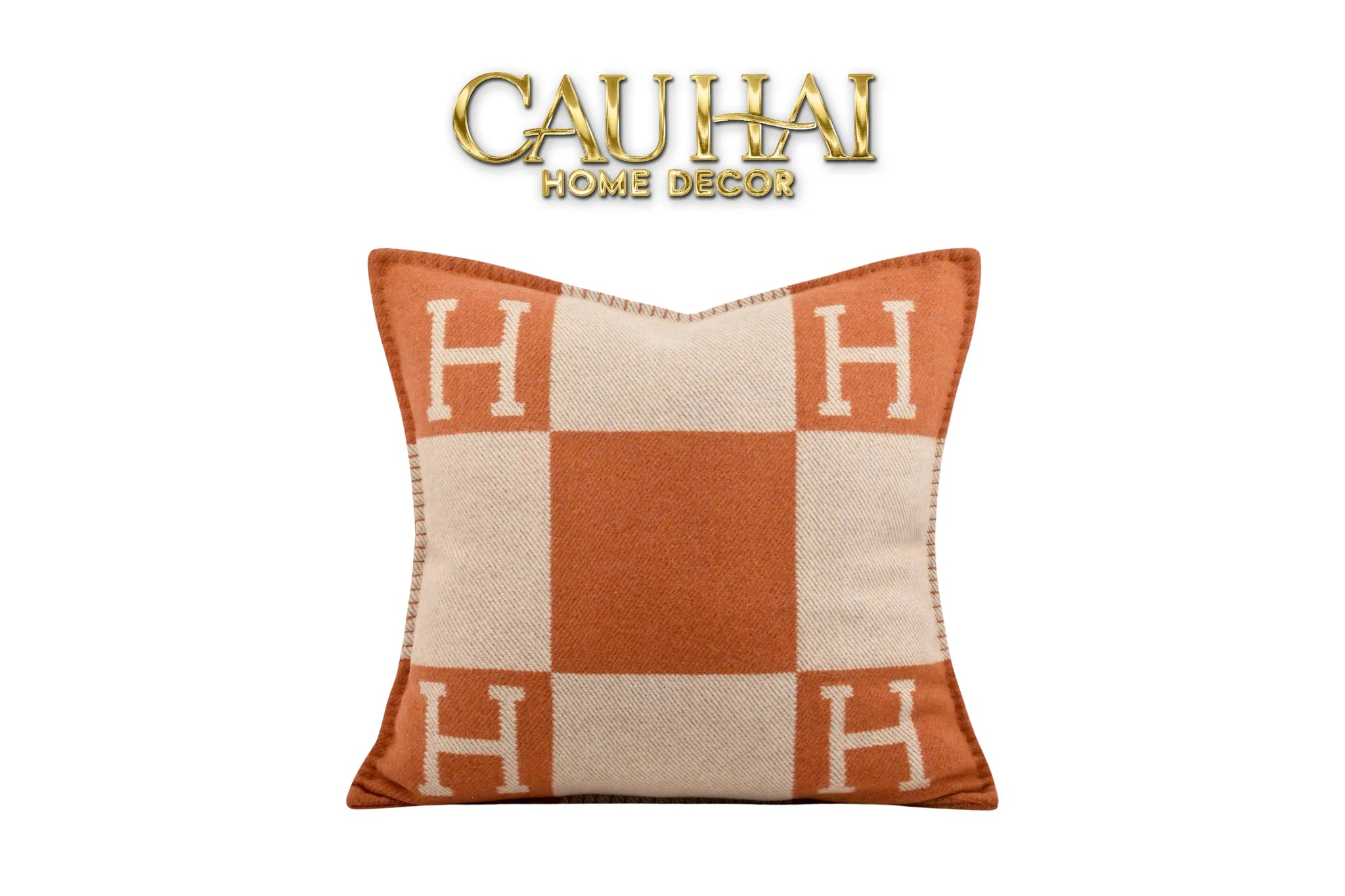 Maison Couture - Vỏ Gối Len Merinos Cashmere Signature Carré H Class 45 - Taupe Orange H-VỎ GỐI-CẬU HAI HOME DECOR